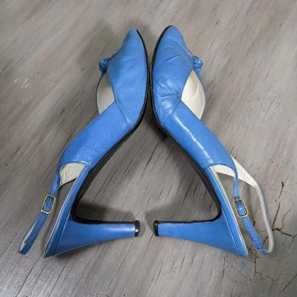 Vintage bruno magli heels blue peeptoes sling - Picture 8 of 10
